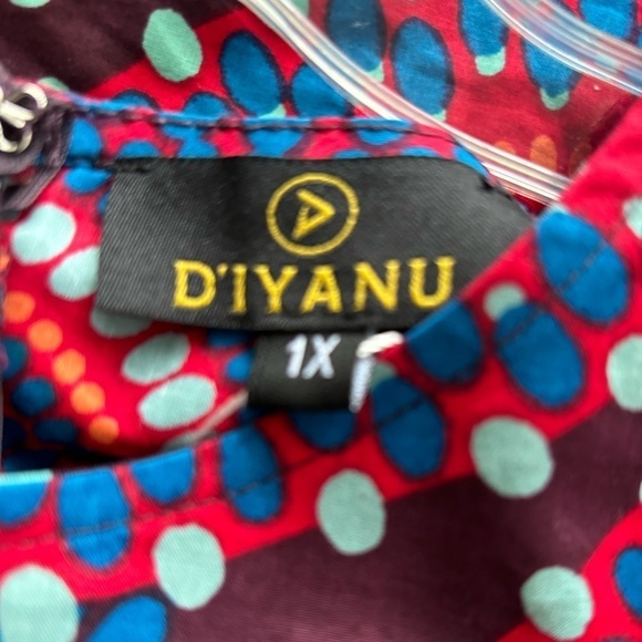 D'IYANU Anola Women's African Print Dress (Red Indigo Circles) NWT 1X - Picture 11 of 14